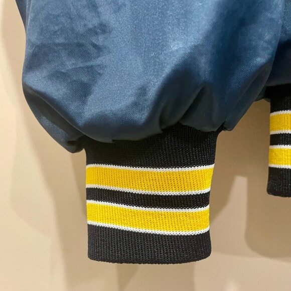 Y2K SATIN VARSITY BOMBER JACKET WESTSTARK TRENDY  SZ L BLUE/YELLOW MADE IN USA - Picture 6 of 16